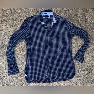 American Eagle Outfitters Navy Plaid Button Down Shirt Slim Fit Large